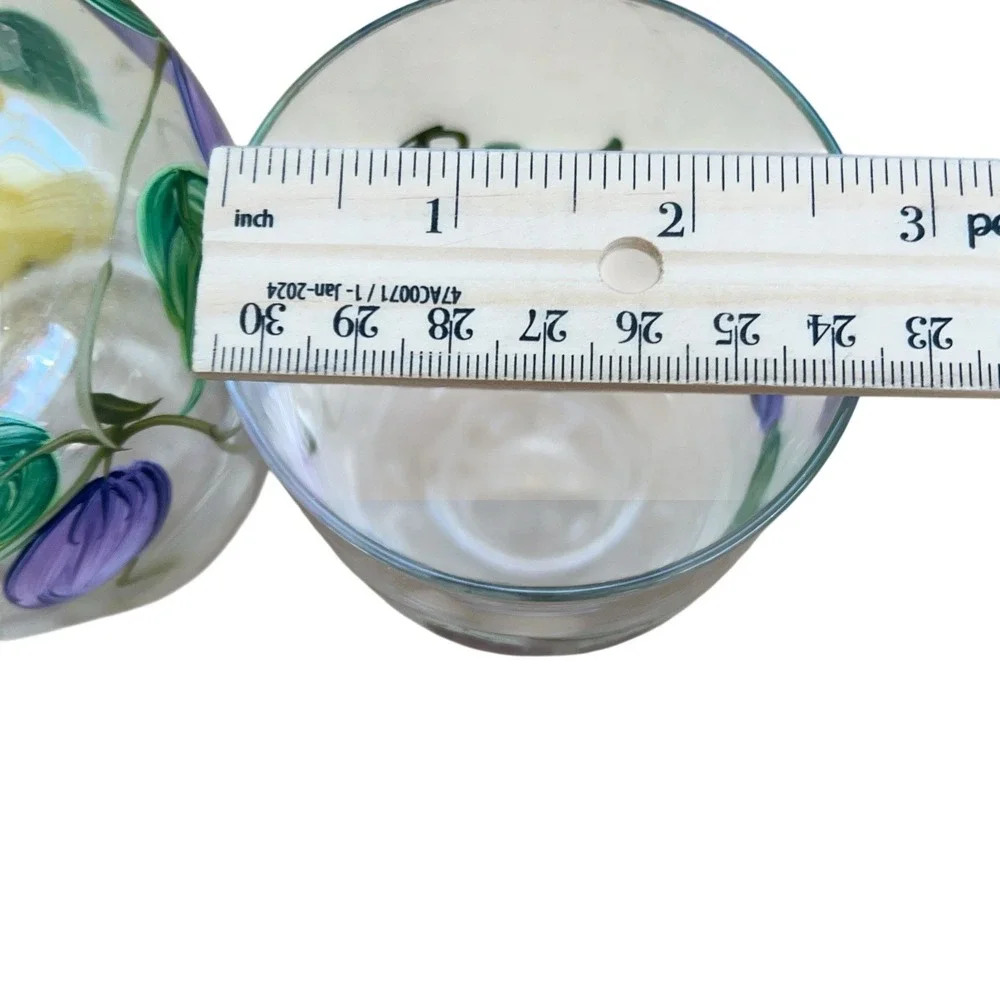 Vintage Hand Painted Floral Tumble Up Glass Bedside Water‎ Carafe Set